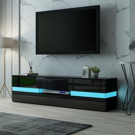 Most Recent Edgeware Black Tv Stands Throughout Tv Stand Cabinet 177cm Wood Entertainment Unit Led Gloss (Photo 14 of 15)