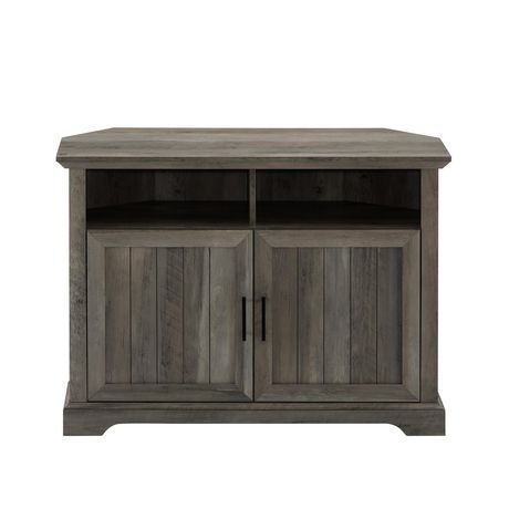 Most Recent Robinson Rustic Farmhouse Sliding Barn Door Corner Tv Stands Intended For Modern Farmhouse Grooved Door Corner Tv Console For Tv'S (View 10 of 15)