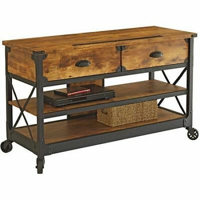 Most Recent Tabletop Tv Stands Base With Black Metal Tv Mount Intended For Industrial Sofa Table With Wheels Rustic Console 2 Drawers (View 7 of 15)
