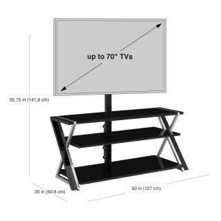 Most Recent Whalen Xavier 3 In 1 Tv Stands With 3 Display Options For Flat Screens, Black With Silver Accents In Whalen Xavier 3 In 1 Tv Stand For Tvs Up To 70″, With 3 (Photo 8 of 15)