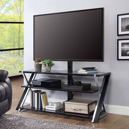 Most Recent Whalen Xavier 3 In 1 Tv Stands With 3 Display Options For Flat Screens, Black With Silver Accents Within Whalen Xavier 3 In 1 Tv Stand For Tvs Up To 70", With 3 (Photo 1 of 15)