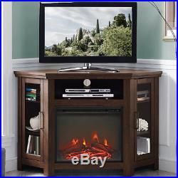 Most Recently Released Electric Fireplace Tv Stands With Shelf Throughout Electric Corner Fireplace Tv Stand Brown Media Wood (Photo 9 of 15)