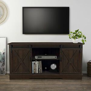 Most Recently Released Glass Doors Corner Tv Stands For Tvs Upto 42" In Espresso 58"tv Stand W/sliding Barn Door Console Table (View 2 of 15)