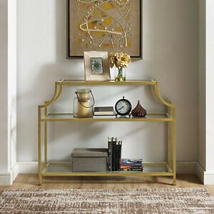 Most Up To Date Space Saving Black Tall Tv Stands With Glass Base In Pagoda Style Console Foyer Table, Open Metal Gold Frame W (Photo 5 of 15)