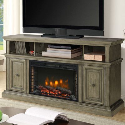 Muskoka Mccrea Media 58" Tv Stand With Fireplace Regarding Latest 57'' Tv Stands With Open Glass Shelves Gray & Black Finsh (View 4 of 13)