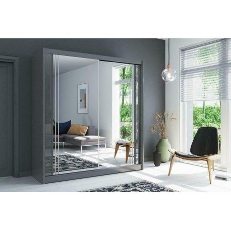 New York 2 Door Mirrored Sliding Wardrobe In Grey With Regard To Well Liked Dark Brown Tv Cabinets With 2 Sliding Doors And Drawer (View 14 of 15)