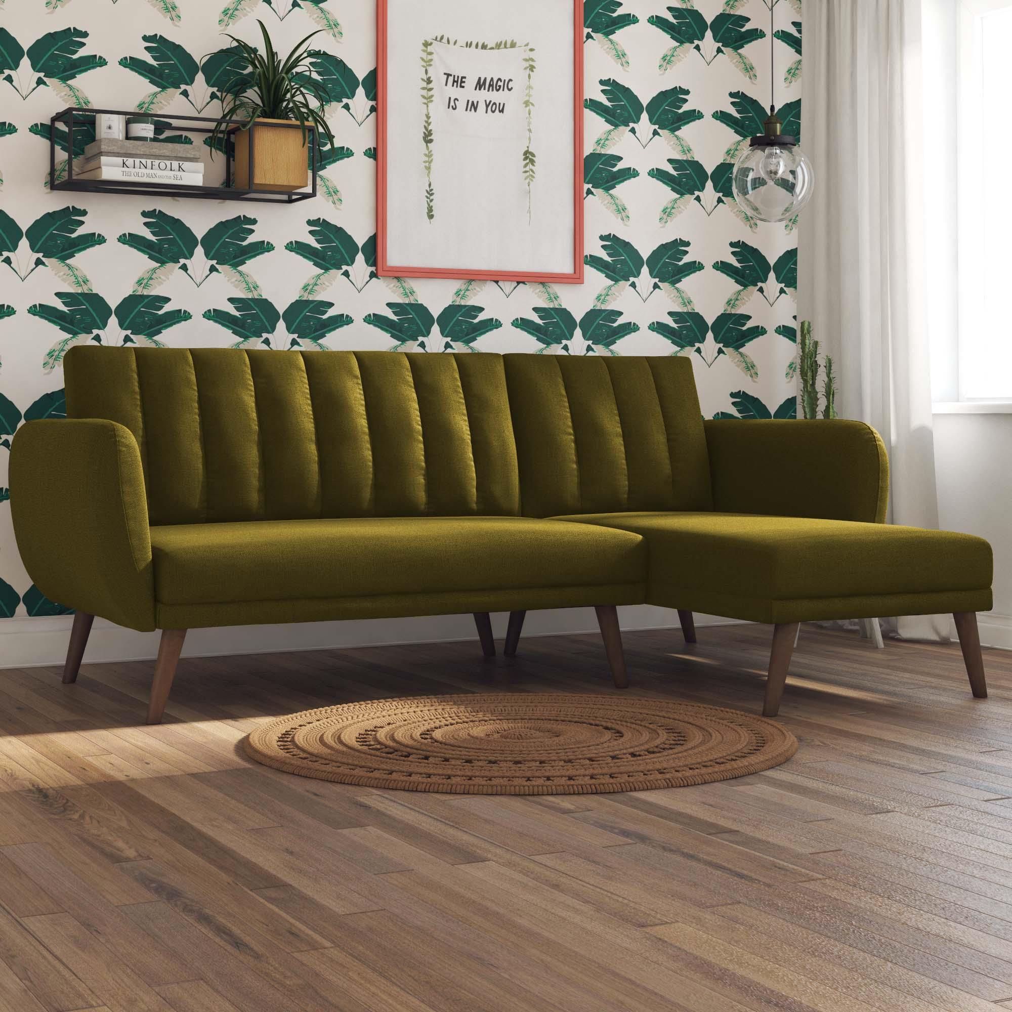 Novogratz Brittany Sectional Futon Sofa, Green Linen Pertaining To Sectional Sofas (View 5 of 15)