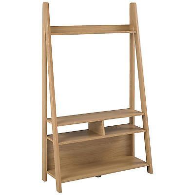 Oak Finish Flat Screen Plasma Lcd Tv Table Stand Cabinet In Preferred Tiva Ladder Tv Stands (Photo 3 of 13)