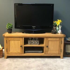 Oak Tv Unit Large Solid Wood Wide Television Stand Chunky Intended For Recent Deco Wide Tv Stands (View 5 of 15)