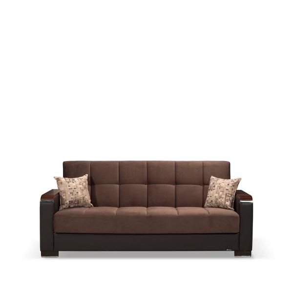 Ottomanson Avalon 86 In. Brown Faux Leather 3 Seater Full Intended For Celine Sectional Futon Sofas With Storage Camel Faux Leather (Photo 8 of 15)
