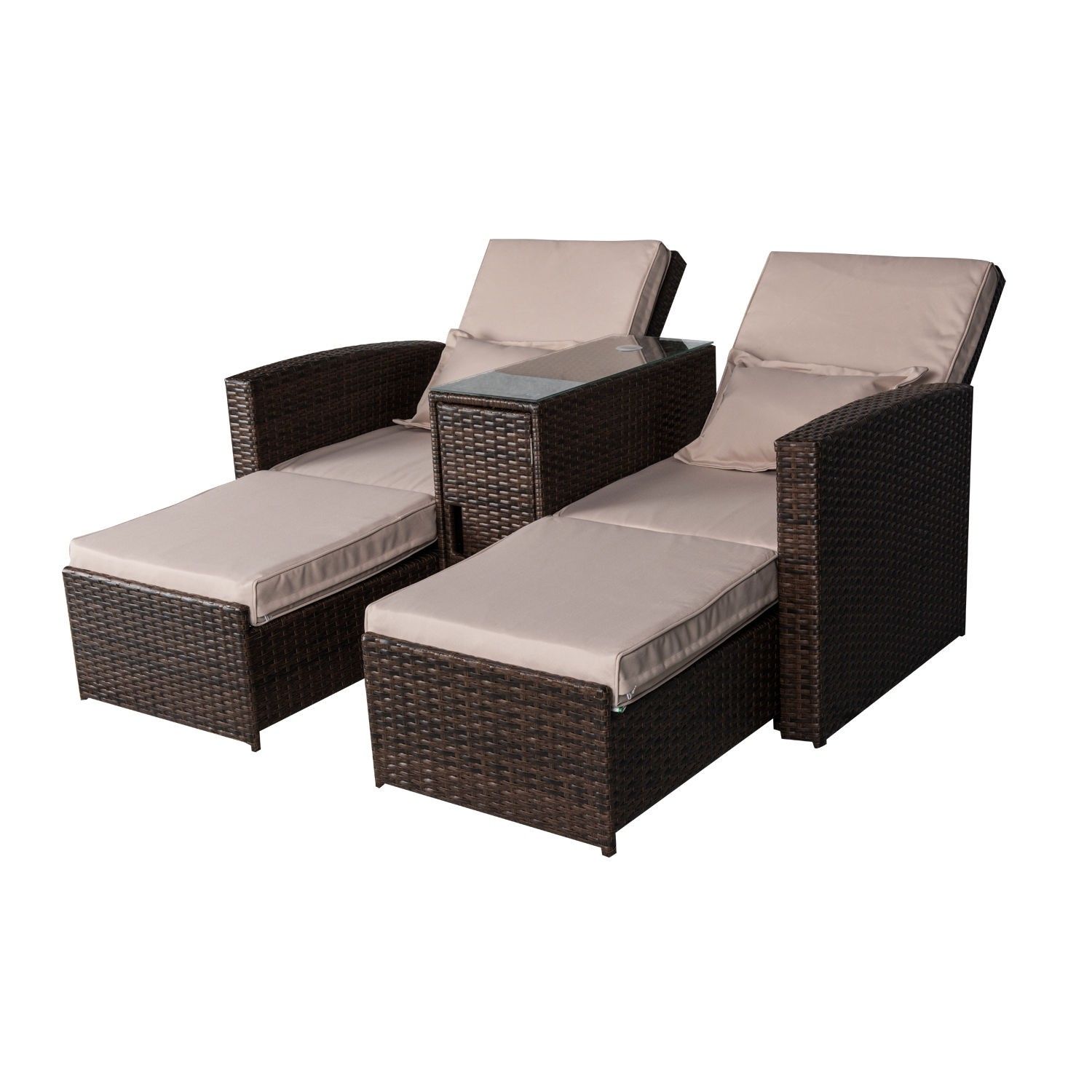 Outsunny 3 Piece Outdoor Rattan Wicker Chaise Lounge Intended For Colby Manual Reclining Sofas (View 14 of 15)
