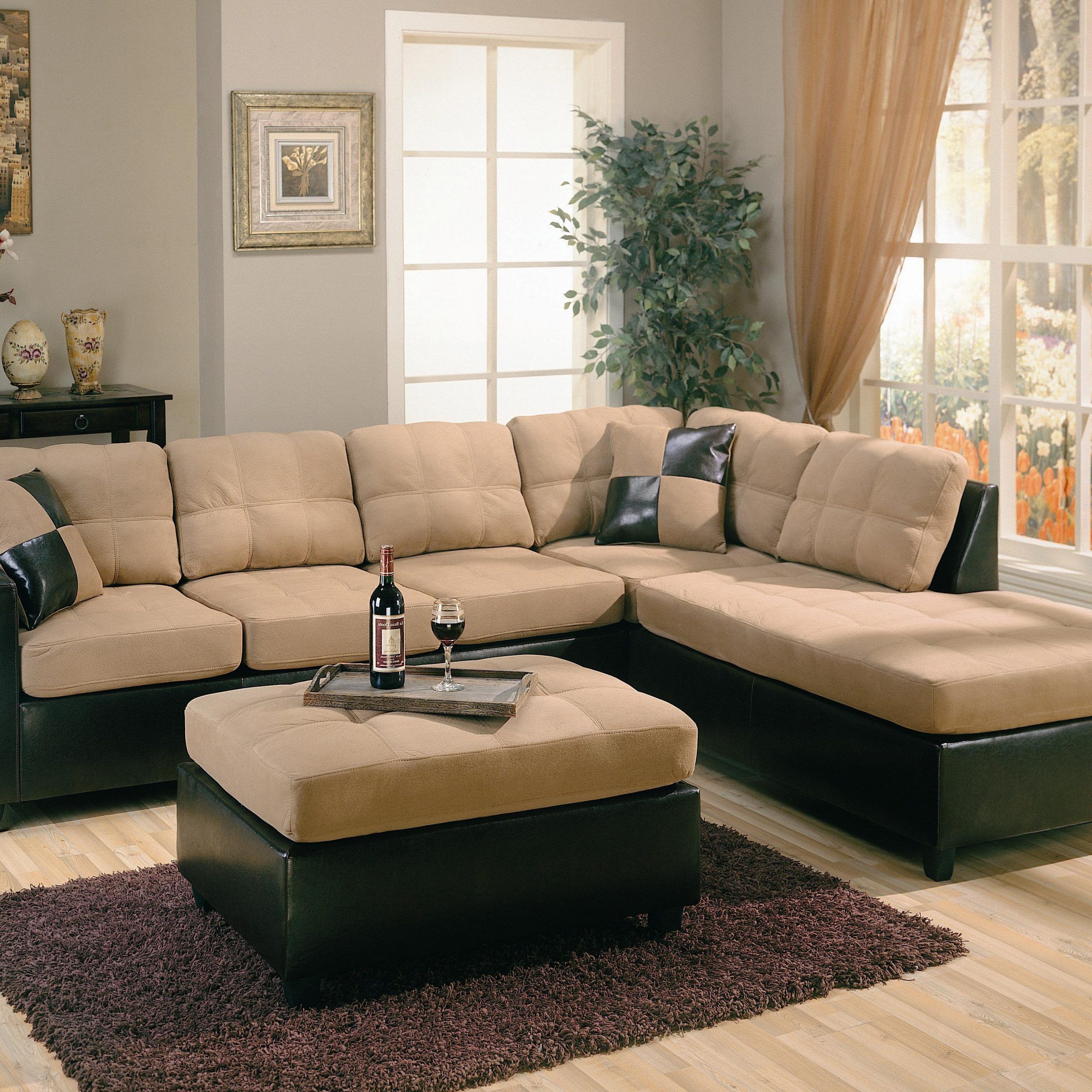 Page Title Inside Bonded Leather All In One Sectional Sofas With Ottoman And 2 Pillows Brown (View 8 of 15)
