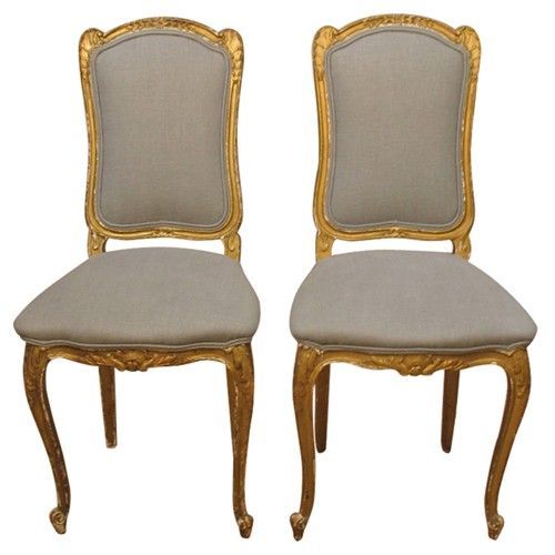 Pair Of 19th C Italian Gold Gilt Chairs With Grey Linen Pertaining To 4pc French Seamed Sectional Sofas Oblong Mustard (Photo 15 of 15)