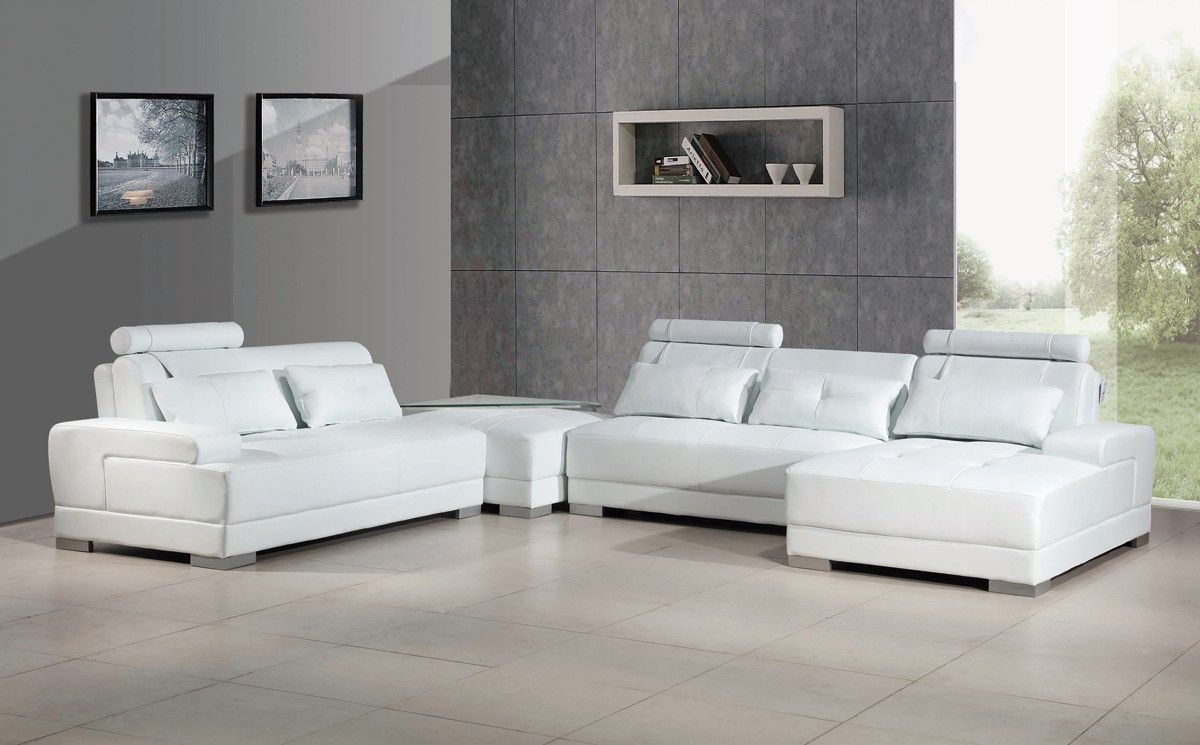 Phantom Contemporary White Leather Sectional Sofa W/Ottoman Throughout Sectional Sofas In White (View 11 of 15)