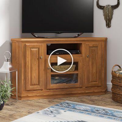 Popular Camden Corner Tv Stands For Tvs Up To 60" Pertaining To Loon Peak Lapierre Solid Wood Corner Tv Stand For Tvs Up (View 11 of 15)