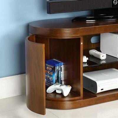 Popular Floor Tv Stands With Swivel Mount And Tempered Glass Shelves For Storage With Jual Furnishings Walnut Curve Tv Stand (View 5 of 15)