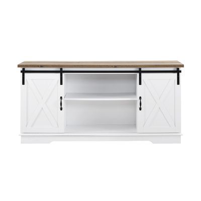 Popular Jaxpety 58&quot; Farmhouse Sliding Barn Door Tv Stands With White & Rustic Oak Farmhouse Sliding Barn Door 58" Tv (View 8 of 15)