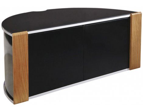 Popular Modern Tv Stands In Oak Wood And Black Accents With Storage Doors Within Sirius 850 Oak And Black Corner Tv Cabinet  (View 13 of 15)
