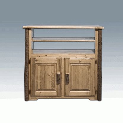 Popular Rustic Country Tv Stands In Weathered Pine Finish Pertaining To Amish "glacier" Pine Log Entertainment Center (View 3 of 15)