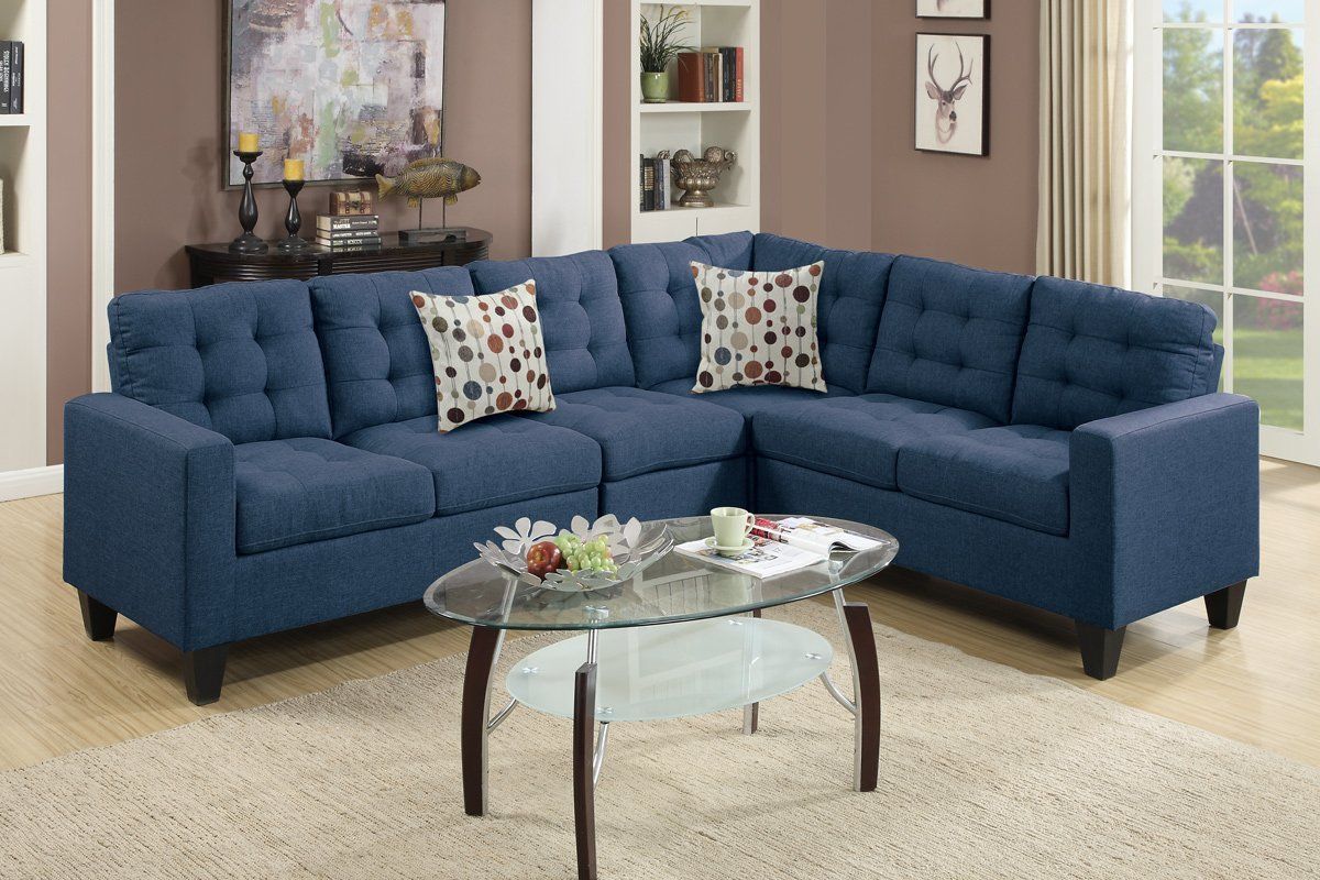 Poundex Francis F6938 Navy Polyfiber Linen Like Fabric Inside Polyfiber Linen Fabric Sectional Sofas Dark Gray (View 1 of 15)