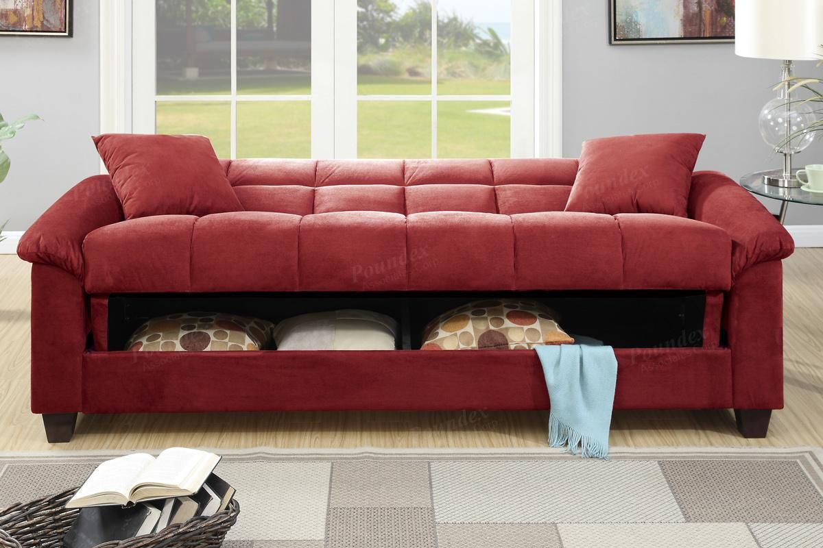 Poundex Gertrude F7890 Red Fabric Sofa Bed – Steal A Sofa With Red Sofas (View 3 of 15)