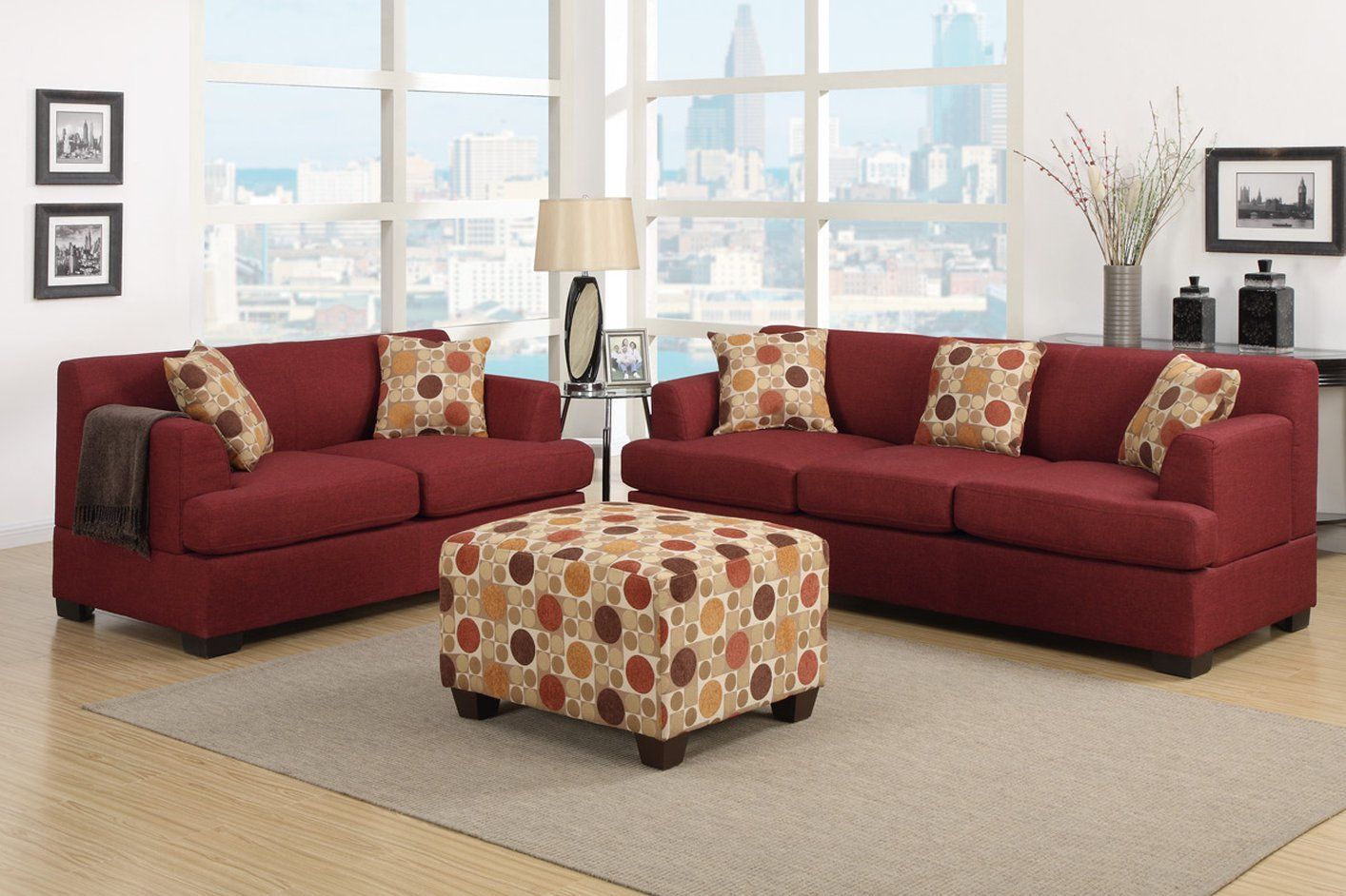 Poundex Montreal Iv F7963 Red Fabric Sofa – Steal A Sofa Regarding Red Sofas (View 13 of 15)