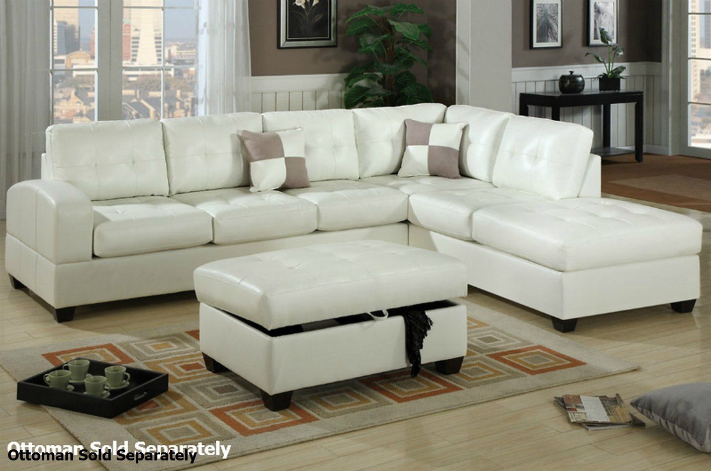 Poundex Reese F7359 White Leather Sectional Sofa – Steal A With Regard To Sectional Sofas In White (View 5 of 15)