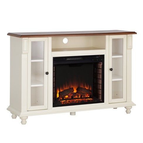 Preferred Electric Fireplace Tv Stands With Shelf Intended For Captio Electric Fireplace Tv Stand Antique White – Aiden (View 12 of 15)