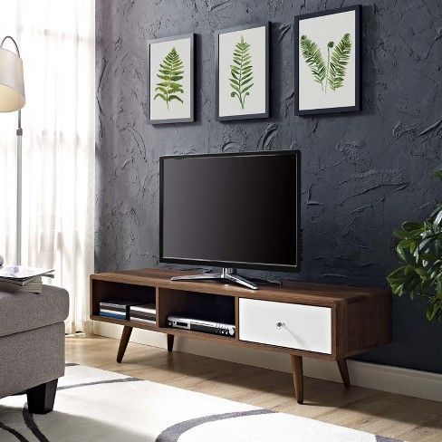 Preferred Mid Century 2 Door Tv Stands In Dark Walnut Pertaining To Transmit Tv Stand For Tvs Up To 55" Walnut White – Modway (View 15 of 15)