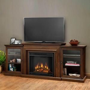 Real Flame Frederick Entertainment 72 In. Media Console With 2017 Modern Tv Stands In Oak Wood And Black Accents With Storage Doors (Photo 3 of 15)
