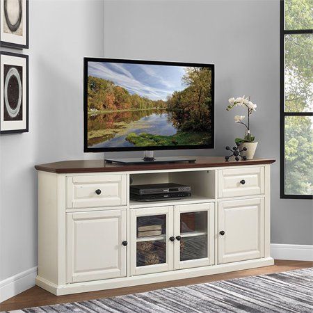 Recent Corner Tv Stands For Tvs Up To 60&quot; Regarding Crosley Furniture Shelby 60" Corner Tv Stand In White With (View 2 of 15)