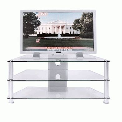 Recent Glass Shelves Tv Stands Within Rta Clear Or Black Glass 3 Shelf Tv Stand For 24 46 Inch (View 7 of 15)