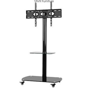 Recent Whalen Furniture Black Tv Stands For 65&quot; Flat Panel Tvs With Tempered Glass Shelves Throughout Rolling Tv Stand Portable With Black Tempered Glass (View 12 of 15)
