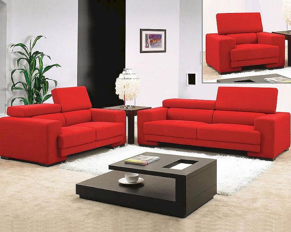 Red Fabric Sofa Set 44L0909 For Red Sofas (View 5 of 15)