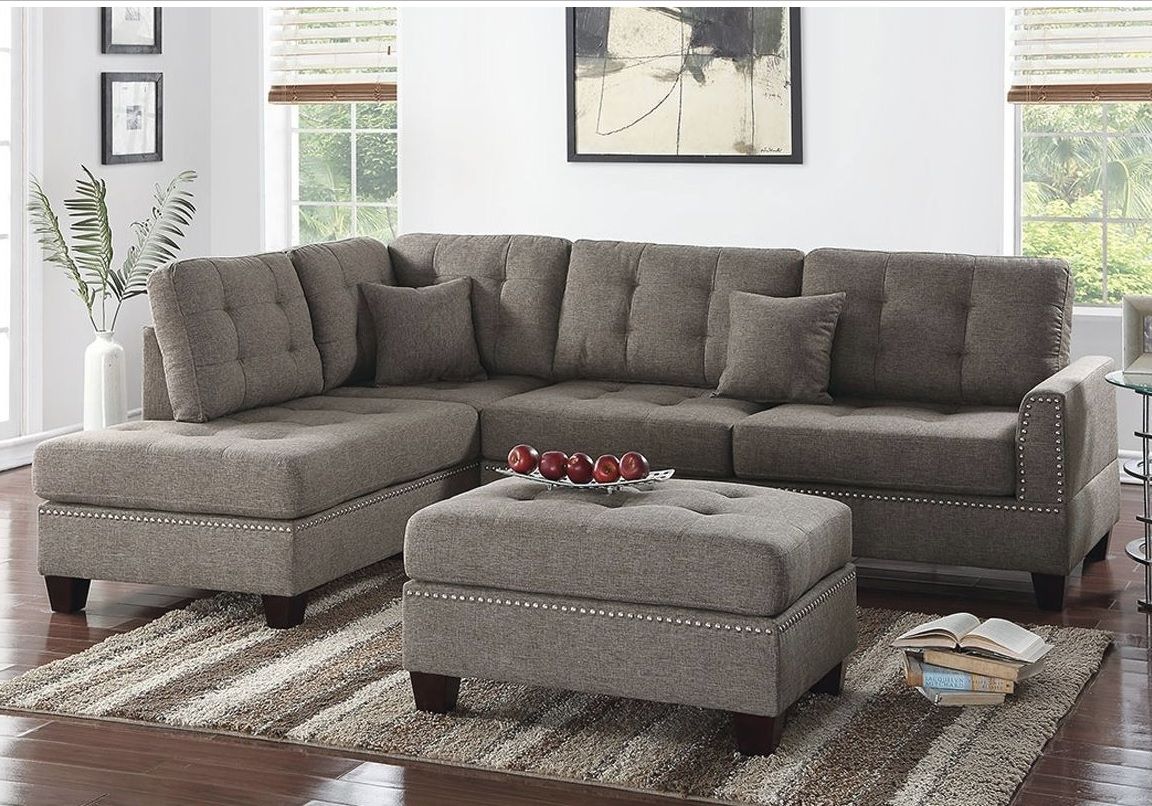 Reversible 3Pcs Sectional Sofa With 2 Accent Pillows F6504 In Clifton Reversible Sectional Sofas With Pillows (View 7 of 15)