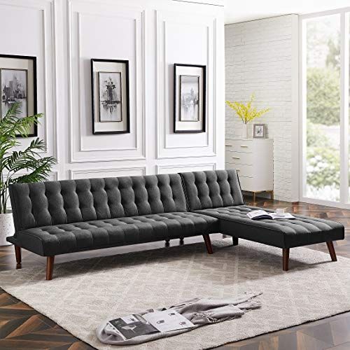 Rhomtree Reversible Section Sofa Couch Futon Sleeper Throughout Felton Modern Style Pullout Sleeper Sofas Black (View 4 of 15)