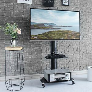Rolling Tv Stand With Swivel Mount, Lockabel Wheels For 32 Pertaining To Best And Newest Rolling Tv Stands With Wheels With Adjustable Metal Shelf (View 6 of 15)