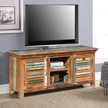Rustic Reclaimed Wood Rainbow Shutter Doors Tv Stand Media In Most Recent Petter Tv Media Stands (View 8 of 15)