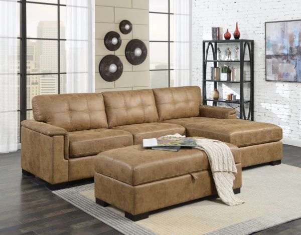 Saddle Brown Faux Leather Sofa Sectional With Chaise In With 3Pc Faux Leather Sectional Sofas Brown (View 5 of 15)