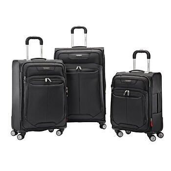 Samsonite Brand New Boxed 3 Piece Spinner Set Luggage Set Throughout Fashionable Large Rolling Tv Stands On Wheels With Black Finish Metal Shelf (View 11 of 15)