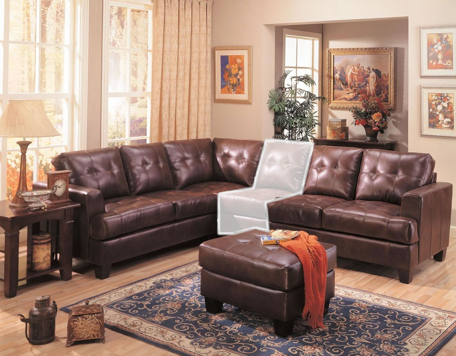 Samuel 3 Piece Brown Leather Sectional Sofa From Coaster Pertaining To 3Pc Faux Leather Sectional Sofas Brown (View 14 of 15)