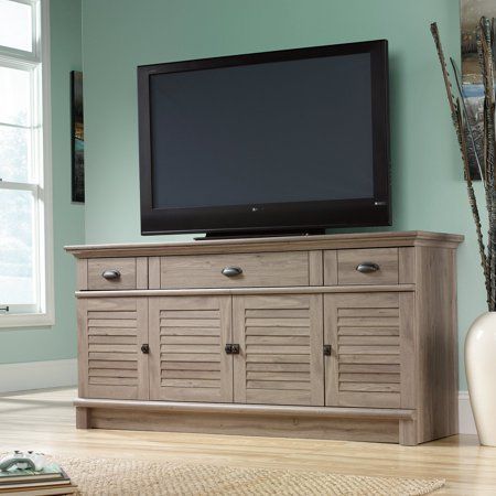 Sauder Harbor View Credenza In Salt Oak – Walmart Within 2017 Tv Stands In Rustic Gray Wash Entertainment Center For Living Room (Photo 9 of 15)