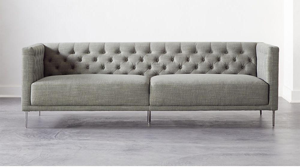 Savile Slate Tufted Sofa + Reviews | Cb2 In 2020 | Tufted Pertaining To Gneiss Modern Linen Sectional Sofas Slate Gray (View 6 of 15)