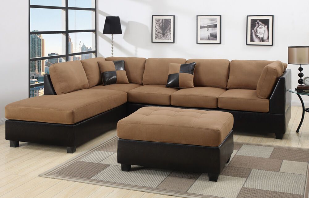 Sectional Sectionals Sofa Couch Loveseat Couches With Free For Bonded Leather All In One Sectional Sofas With Ottoman And 2 Pillows Brown (View 3 of 15)