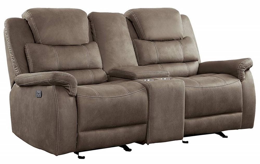 Shola Brown Fabric Power Recliner Loveseat W/console In Expedition Brown Power Reclining Sofas (View 4 of 15)