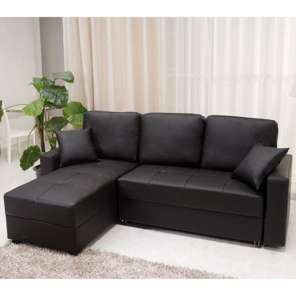Shop Aspen Black Convertible Sectional Storage Sofa Bed Within Liberty Sectional Futon Sofas With Storage (View 13 of 15)