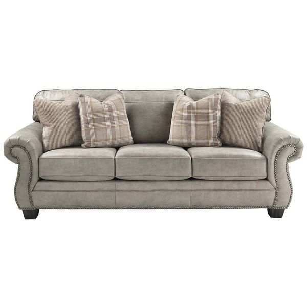 Shop Nailhead Trim Leatherette Queen Size Sofa Sleeper In 2pc Polyfiber Sectional Sofas With Nailhead Trims Gray (View 2 of 15)