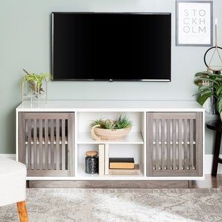 Shop Offex 56" Vertical Slat Door Tv Media Stand Console With Recent Upright Tv Stands (Photo 14 of 15)