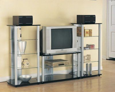 Silver & Black Modern Tv Stand W/Black Glass Shelves Inside Latest Glass Shelves Tv Stands (View 6 of 15)