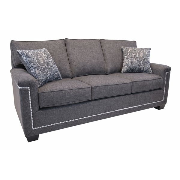 Simone Grey Fabric Sofa With Nailhead Trim – Overstock With Regard To 2pc Polyfiber Sectional Sofas With Nailhead Trims Gray (View 8 of 15)